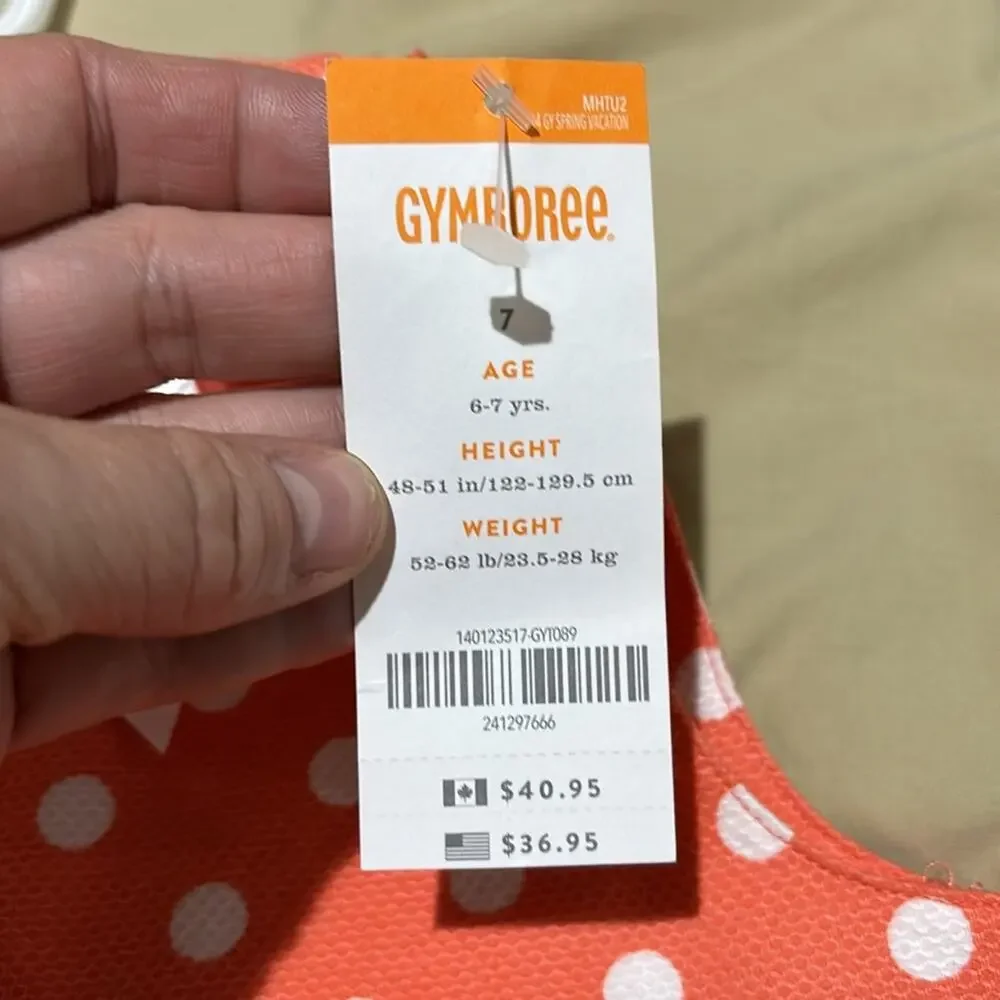 Gymboree 7 peach polka dot sleeveless drop waist dress bow detail nwt perfect